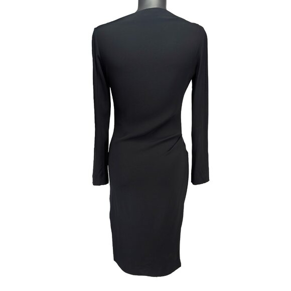 VANESSA BRUNO Draped Sheath Satin Band Long Sleeve Boat Neck Black Midi Dress 38 - Picture 6 of 11